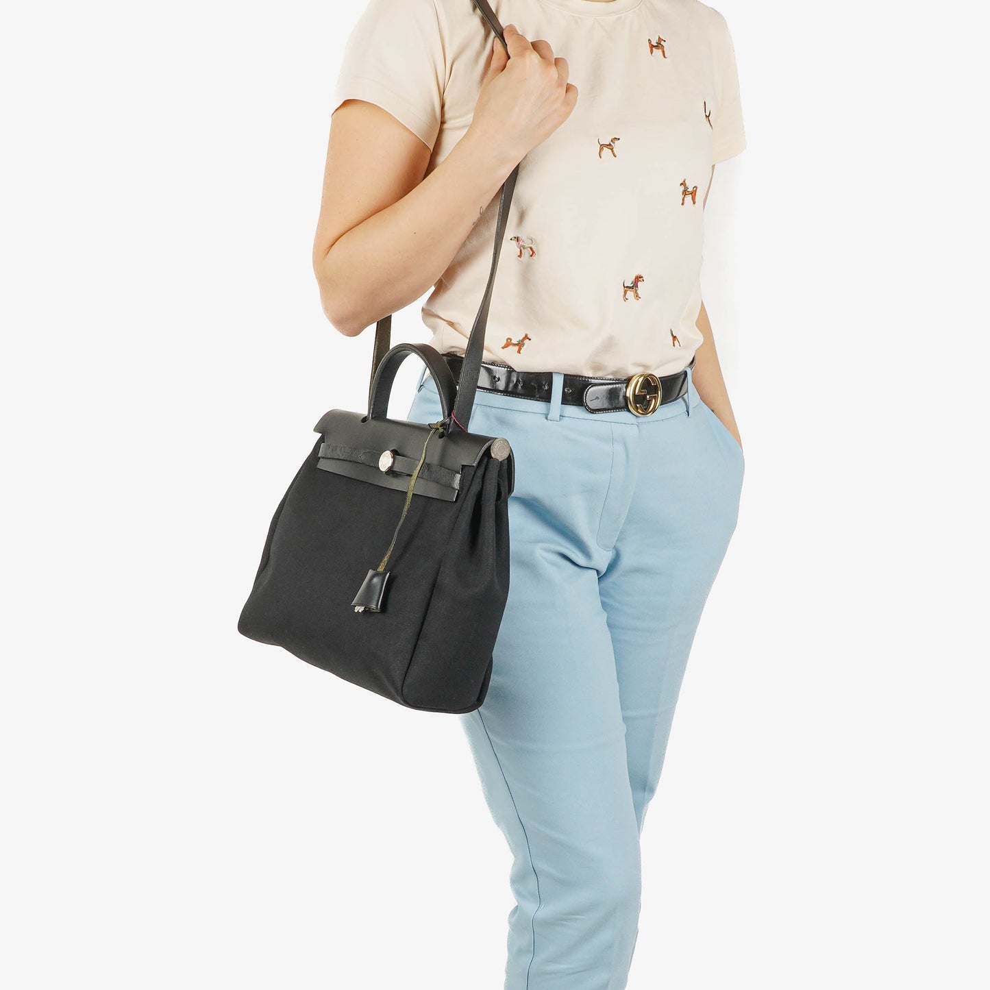 Hermès Herbag PM 2-Wege-Tasche aus Vache Hunter Noir und Canvas mit Palladium-Hardware
