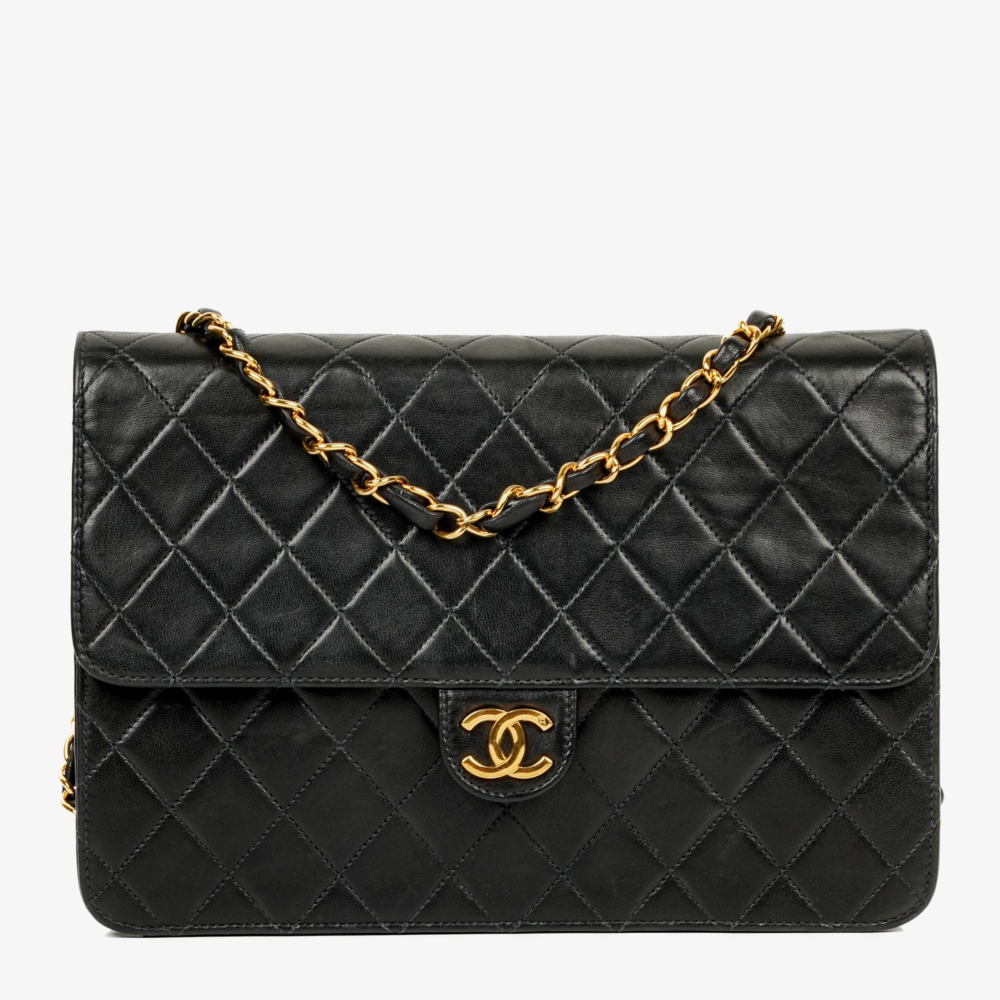 Chanel Classic Single Flap Bag aus gestepptem Lammleder mit 24K vergoldeter Hardware