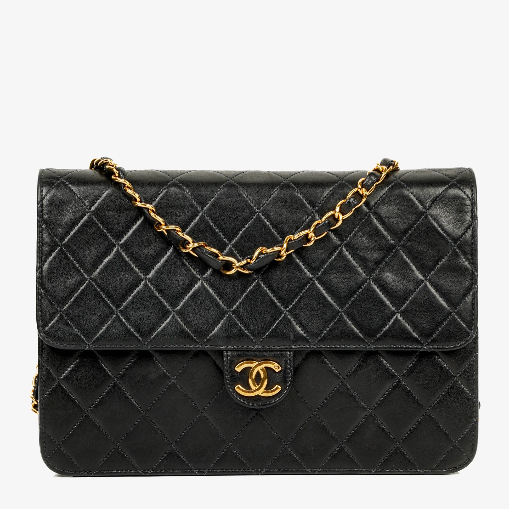 Chanel Classic Single Flap Bag aus gestepptem Lammleder mit 24K vergoldeter Hardware