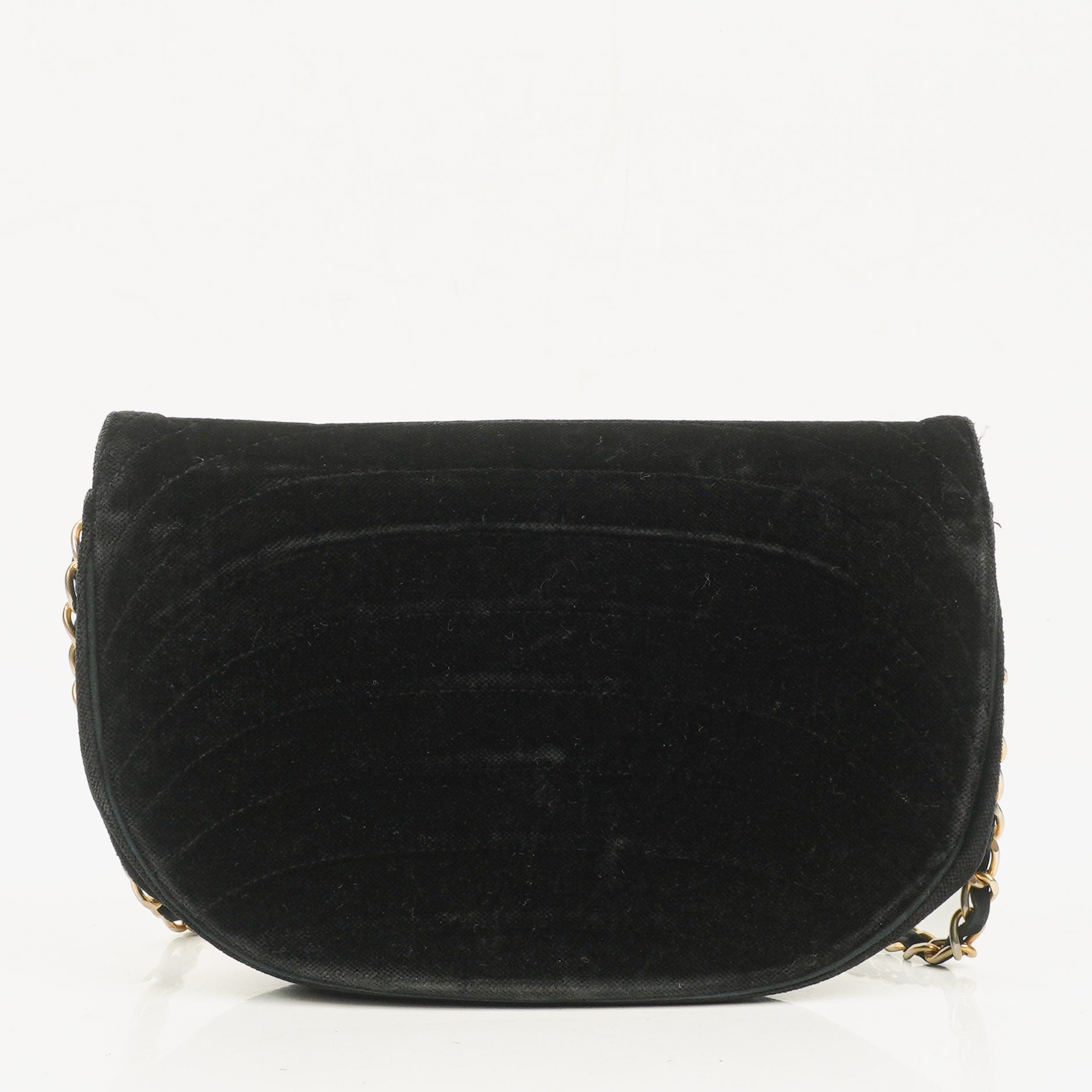 Chanel Small Half Moon Klappentasche aus schwarzem Samt