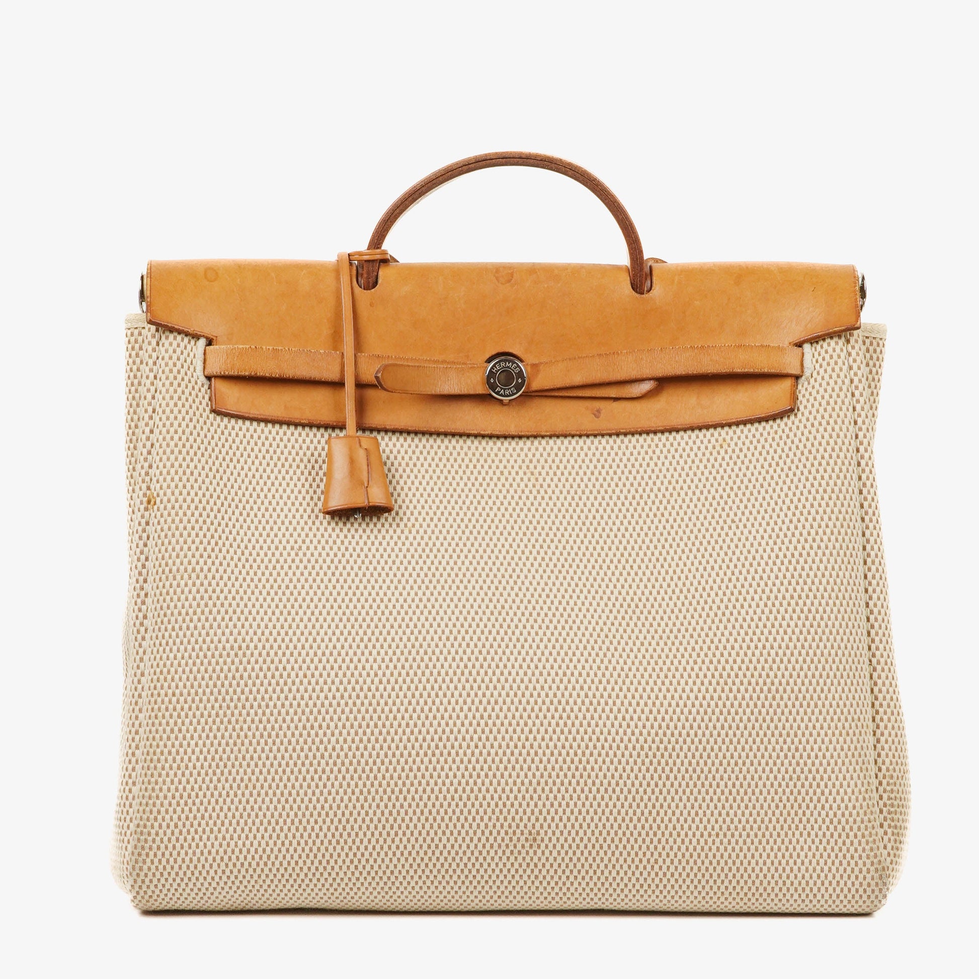 Hermes Herbag MM Vache Hunter Criss Viking Ecru Beige Naturel 2 Way Shoulder Bag