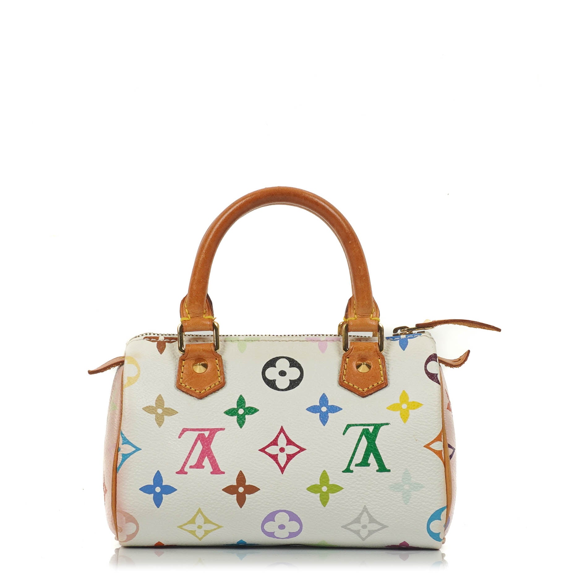 Louis Vuitton Takashi Murakami Nano Speedy Mini-Tasche aus weißem Multicolour Monogram beschichtetem Canvas