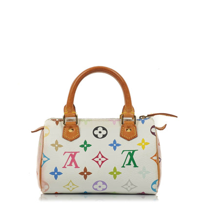 Louis Vuitton Takashi Murakami Nano Speedy Mini-Tasche aus weißem Multicolour Monogram beschichtetem Canvas