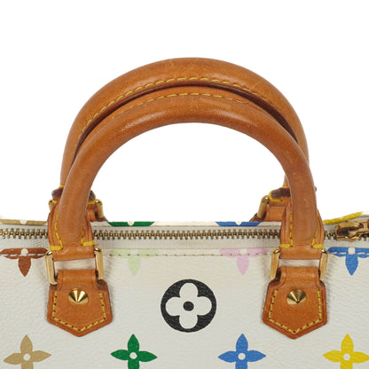 Louis Vuitton Takashi Murakami Nano Speedy Mini-Tasche aus weißem Multicolour Monogram beschichtetem Canvas