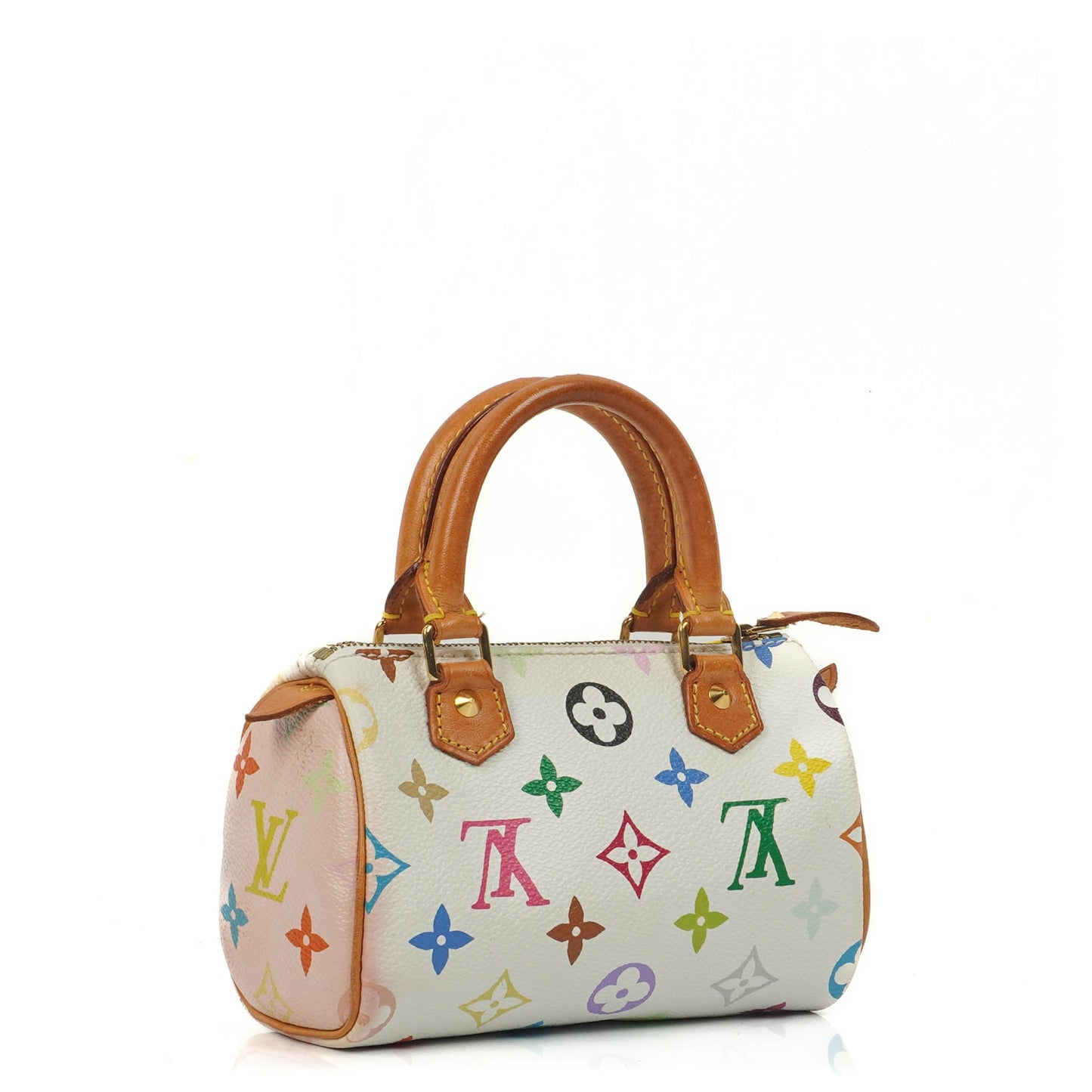Louis Vuitton Takashi Murakami Nano Speedy Mini-Tasche aus weißem Multicolour Monogram beschichtetem Canvas