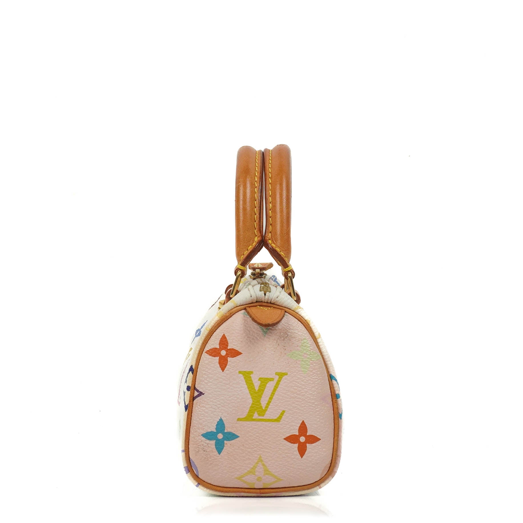 Louis Vuitton Takashi Murakami Nano Speedy Mini-Tasche aus weißem Multicolour Monogram beschichtetem Canvas