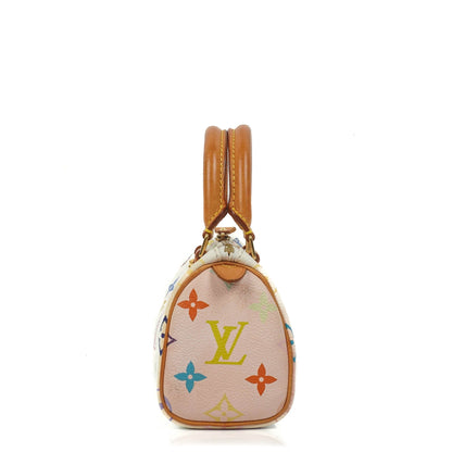 Louis Vuitton Takashi Murakami Nano Speedy Mini-Tasche aus weißem Multicolour Monogram beschichtetem Canvas