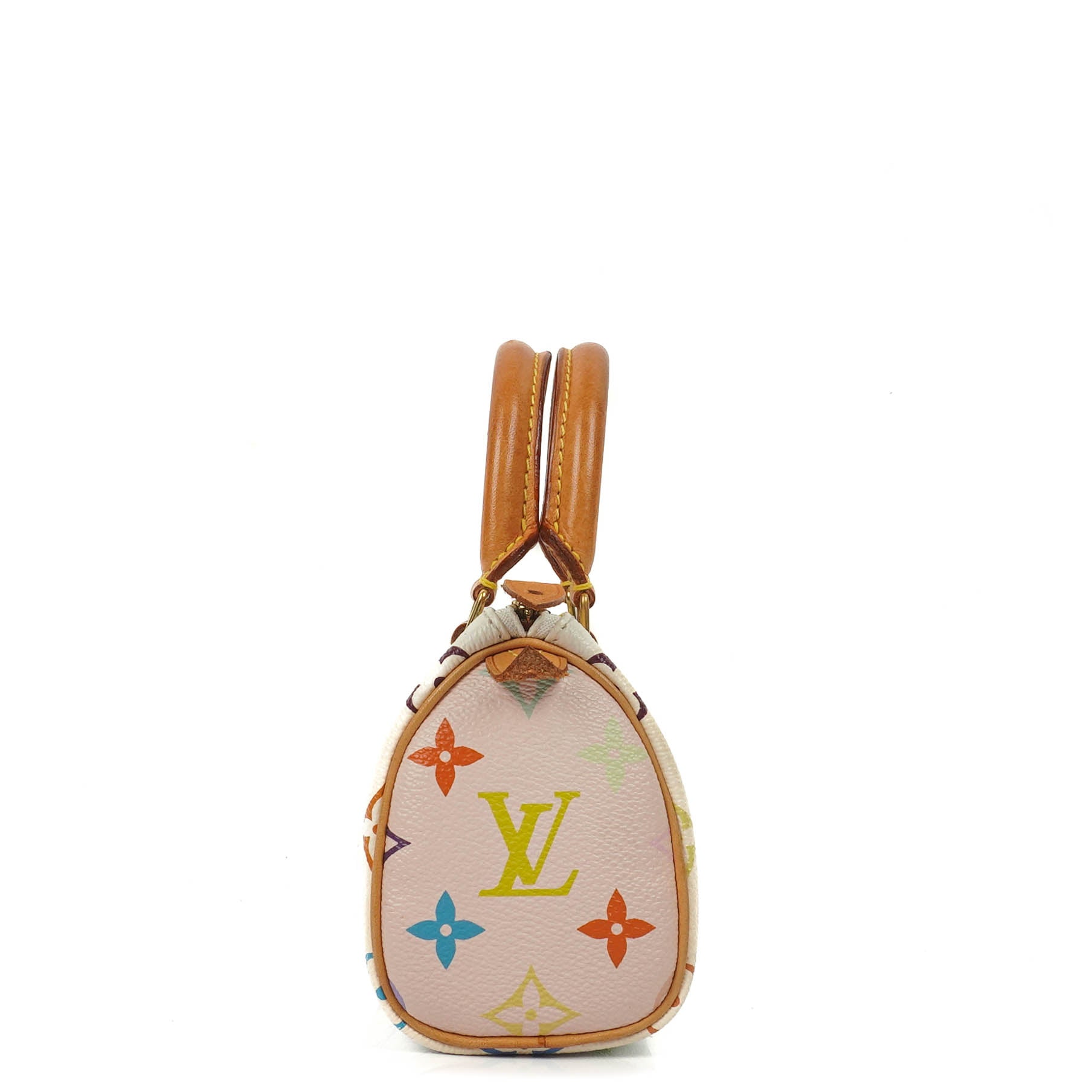 Louis Vuitton Takashi Murakami Nano Speedy Mini-Tasche aus weißem Multicolour Monogram beschichtetem Canvas
