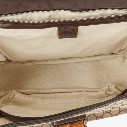 Gucci New Bamboo Top Handle Beige/Ebony GG Canvas und Leder Tasche