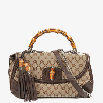Gucci New Bamboo Top Handle Beige/Ebony GG Canvas und Leder Tasche