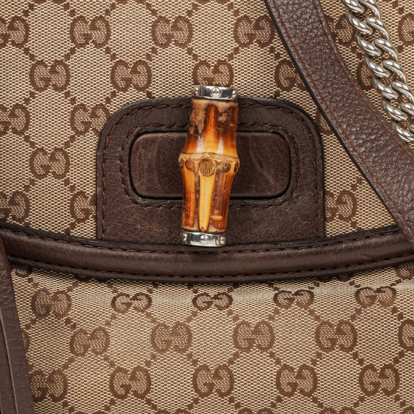 Gucci New Bamboo Top Handle Beige/Ebony GG Canvas und Leder Tasche