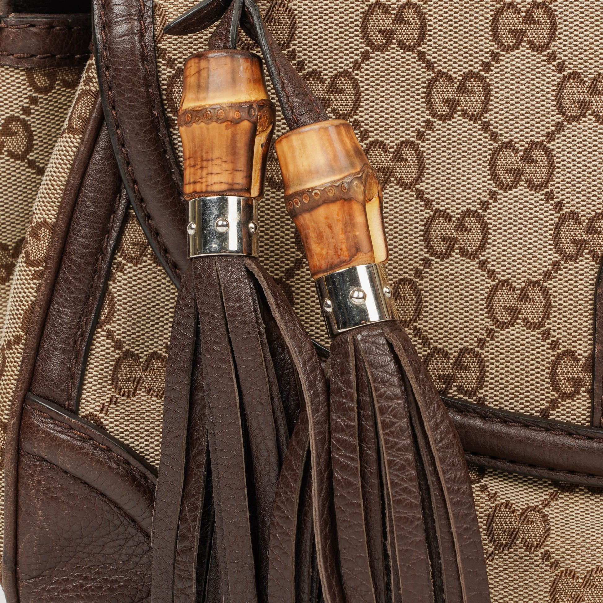 Gucci New Bamboo Top Handle Beige/Ebony GG Canvas und Leder Tasche
