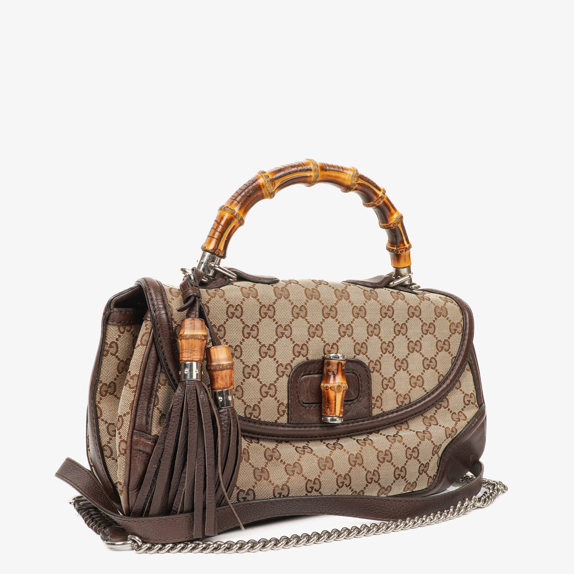 Gucci New Bamboo Top Handle Beige/Ebony GG Canvas und Leder Tasche