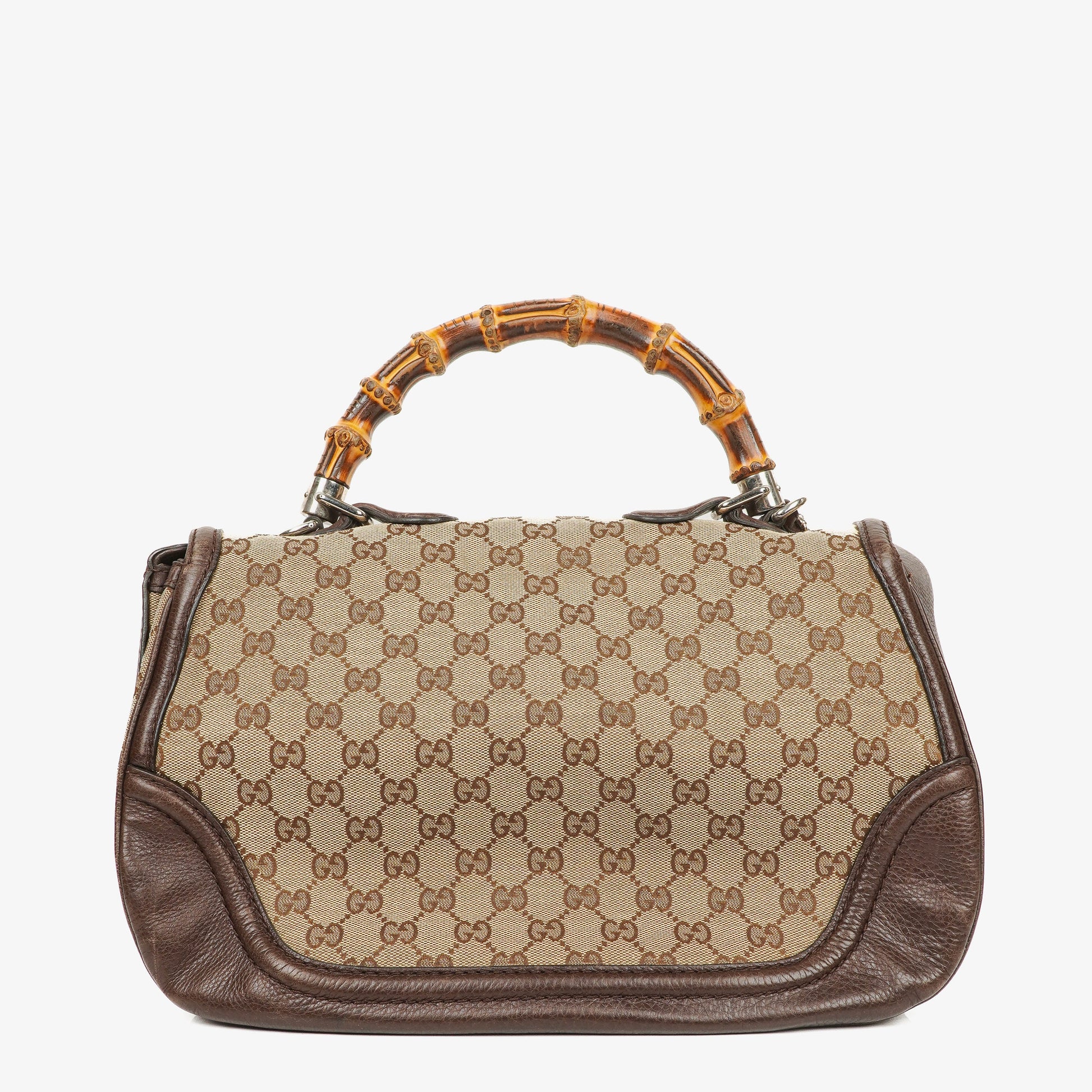 Gucci New Bamboo Top Handle Beige/Ebony GG Canvas und Leder Tasche