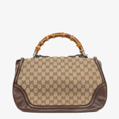 Gucci New Bamboo Top Handle Beige/Ebony GG Canvas und Leder Tasche