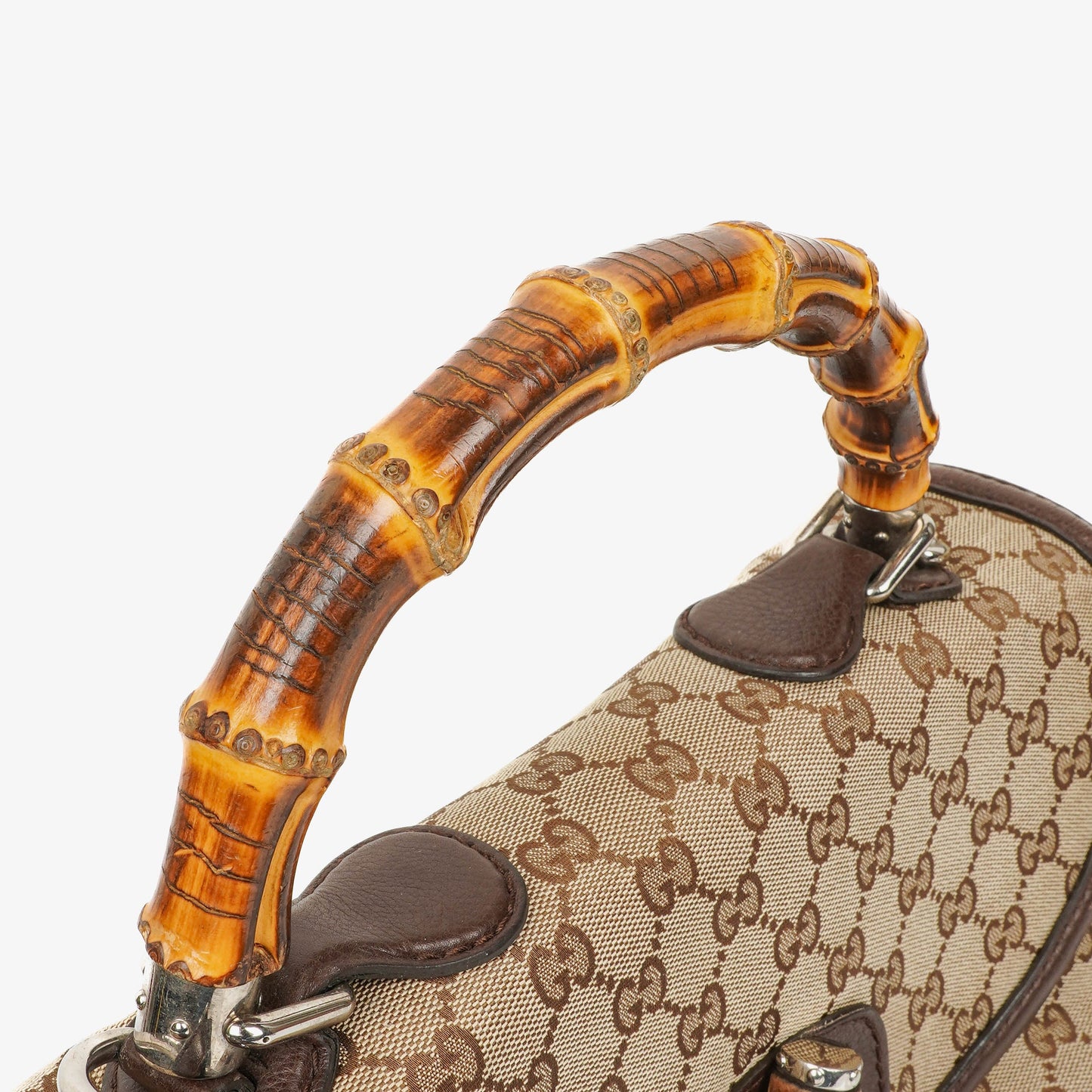 Gucci New Bamboo Top Handle Beige/Ebony GG Canvas und Leder Tasche
