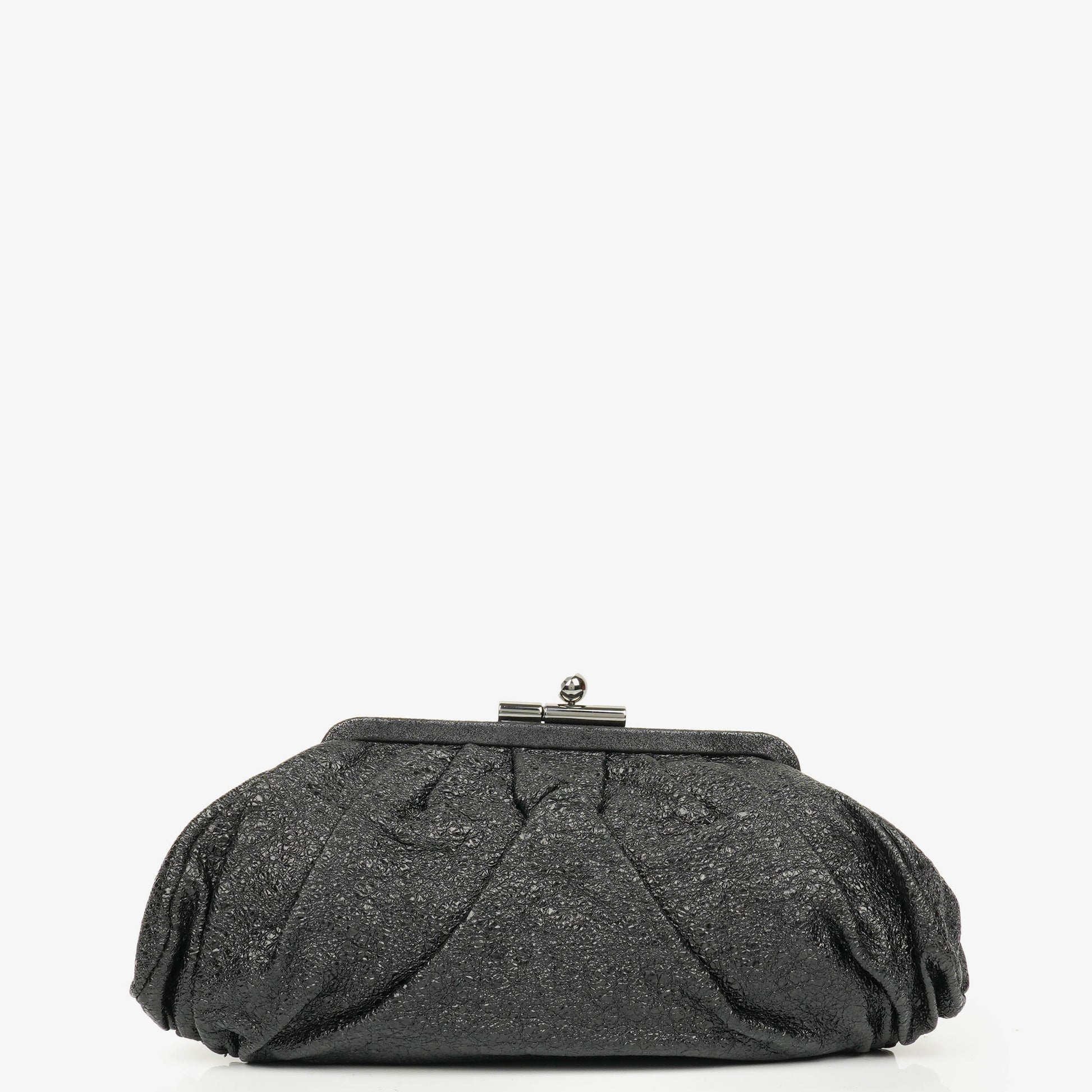 Chanel Crackled Frame Clutch aus metallic-schwarzem Leder