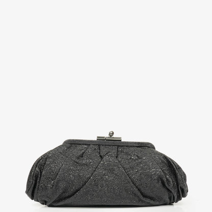 Chanel Crackled Frame Clutch aus metallic-schwarzem Leder