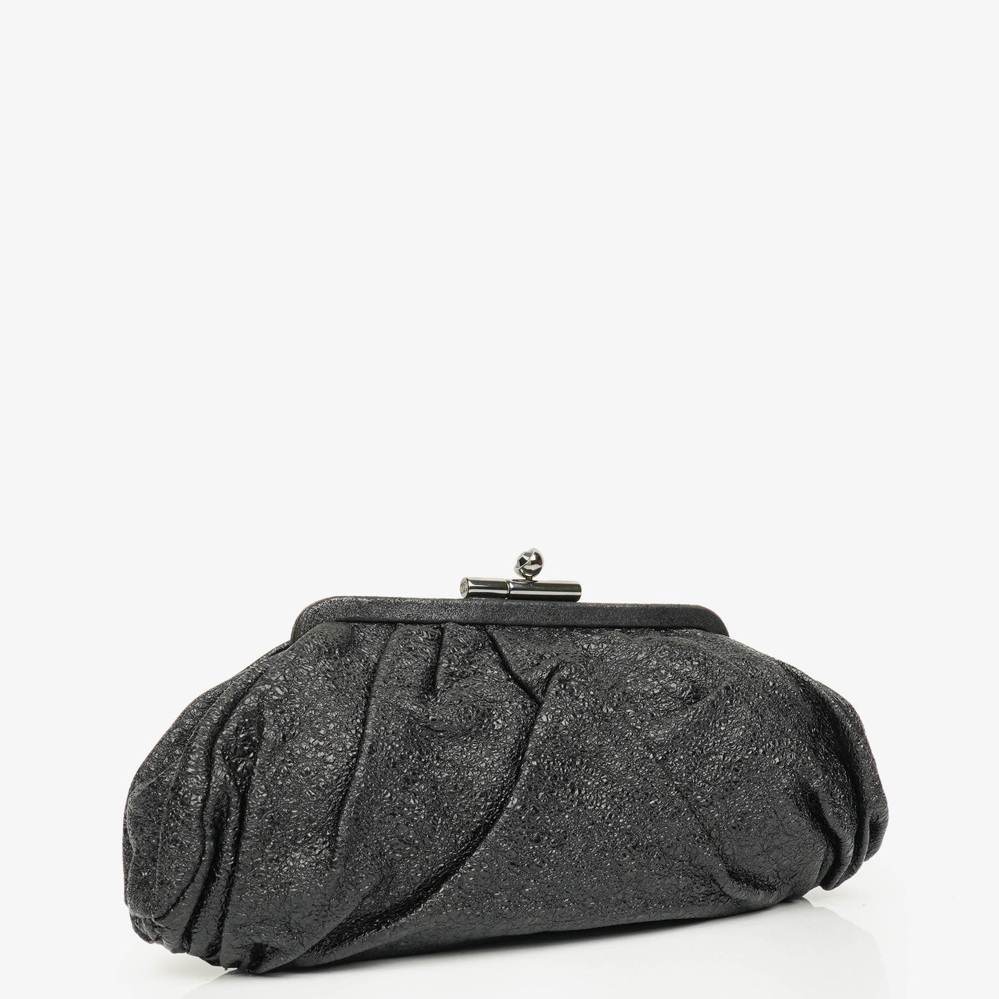 Chanel Crackled Frame Clutch aus metallic-schwarzem Leder