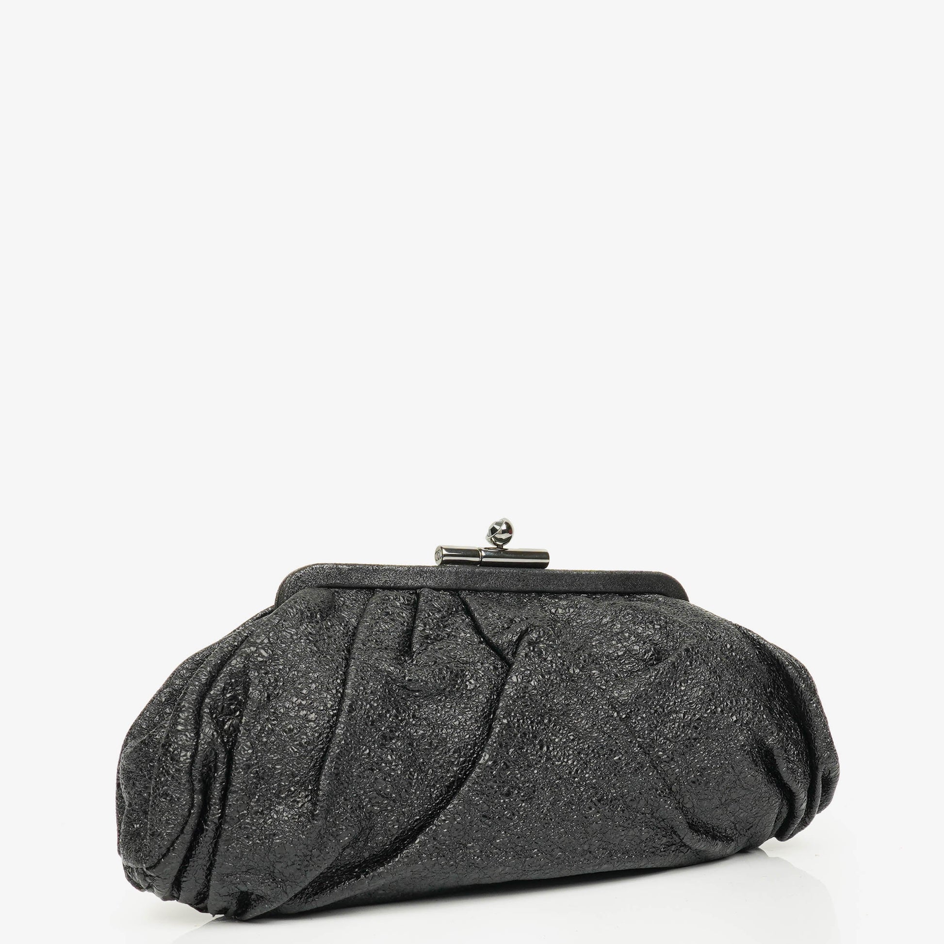 Chanel Crackled Frame Clutch aus metallic-schwarzem Leder