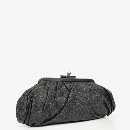 Chanel Crackled Frame Clutch aus metallic-schwarzem Leder
