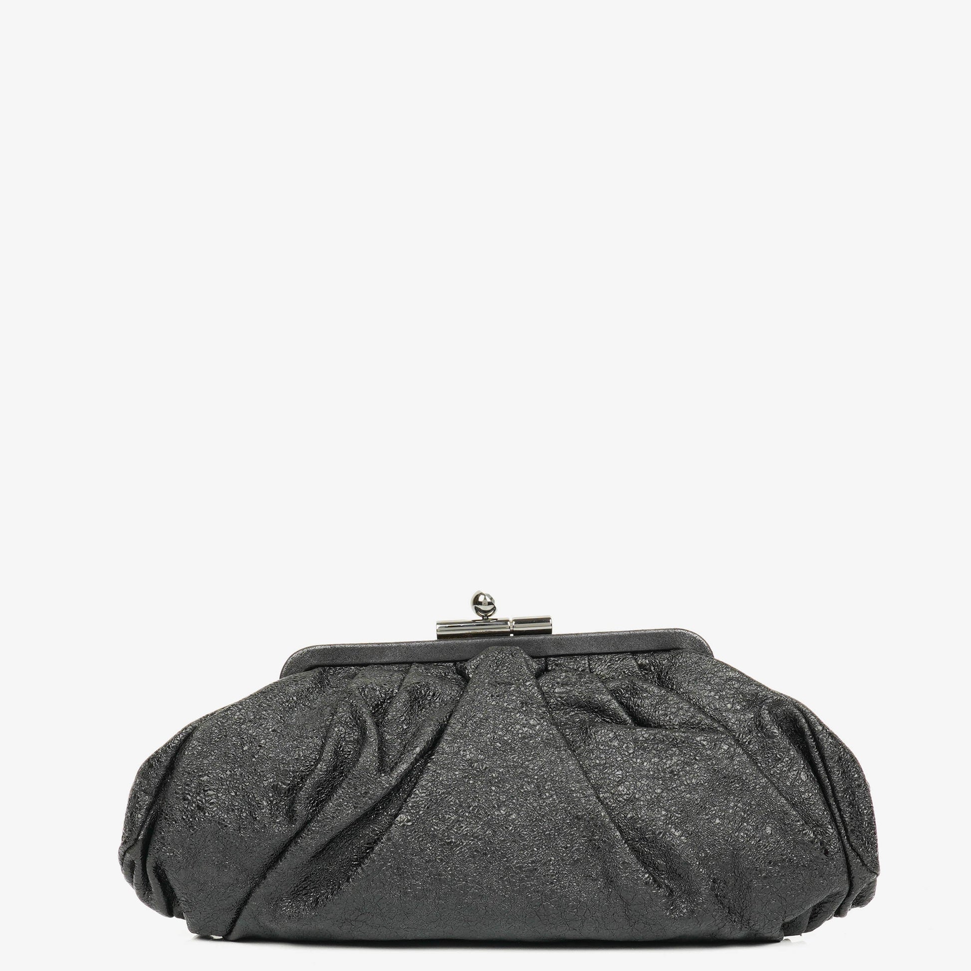 Chanel Crackled Frame Clutch aus metallic-schwarzem Leder