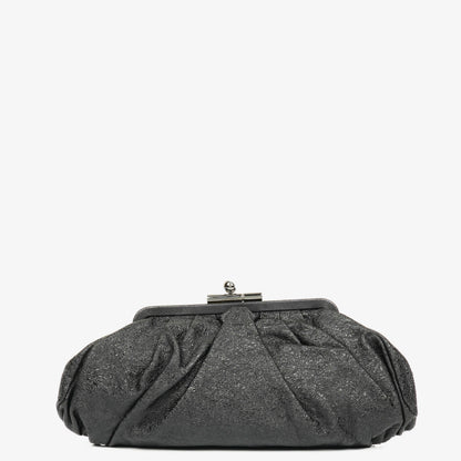 Chanel Crackled Frame Clutch aus metallic-schwarzem Leder