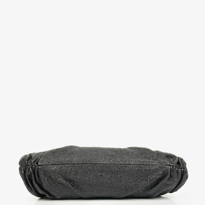 Chanel Crackled Frame Clutch aus metallic-schwarzem Leder