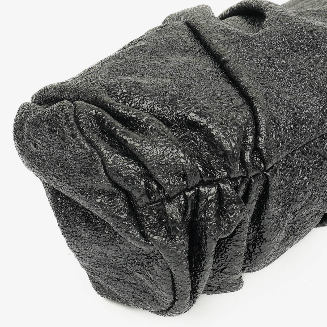 Chanel Crackled Frame Clutch aus metallic-schwarzem Leder