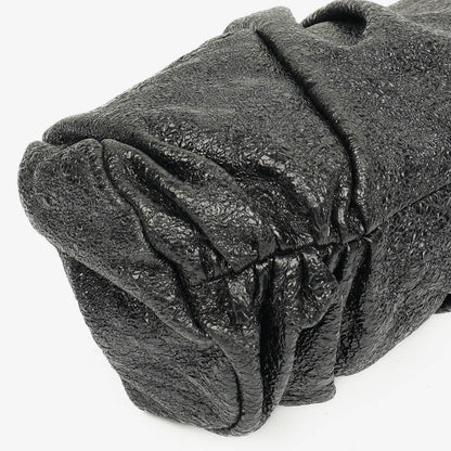 Chanel Crackled Frame Clutch aus metallic-schwarzem Leder