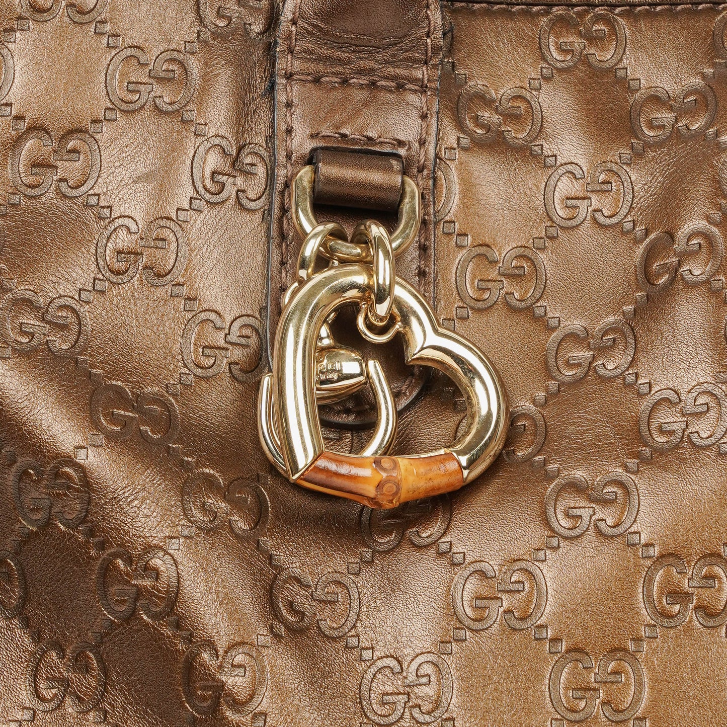Gucci Guccissima Brown Metallic Leder Heart-Bit Top Handle Tote Bag