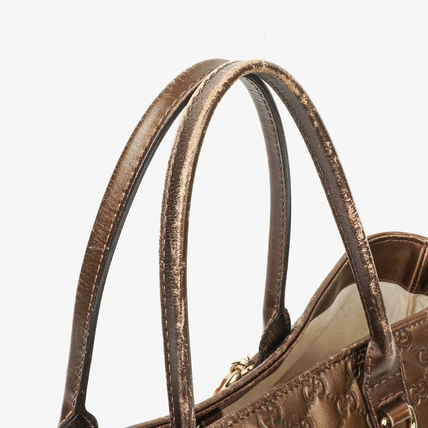 Gucci Guccissima Brown Metallic Leder Heart-Bit Top Handle Tote Bag