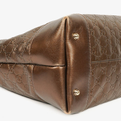 Gucci Guccissima Brown Metallic Leder Heart-Bit Top Handle Tote Bag