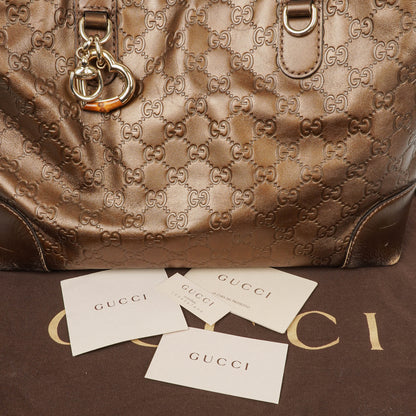 Gucci Guccissima Brown Metallic Leder Heart-Bit Top Handle Tote Bag