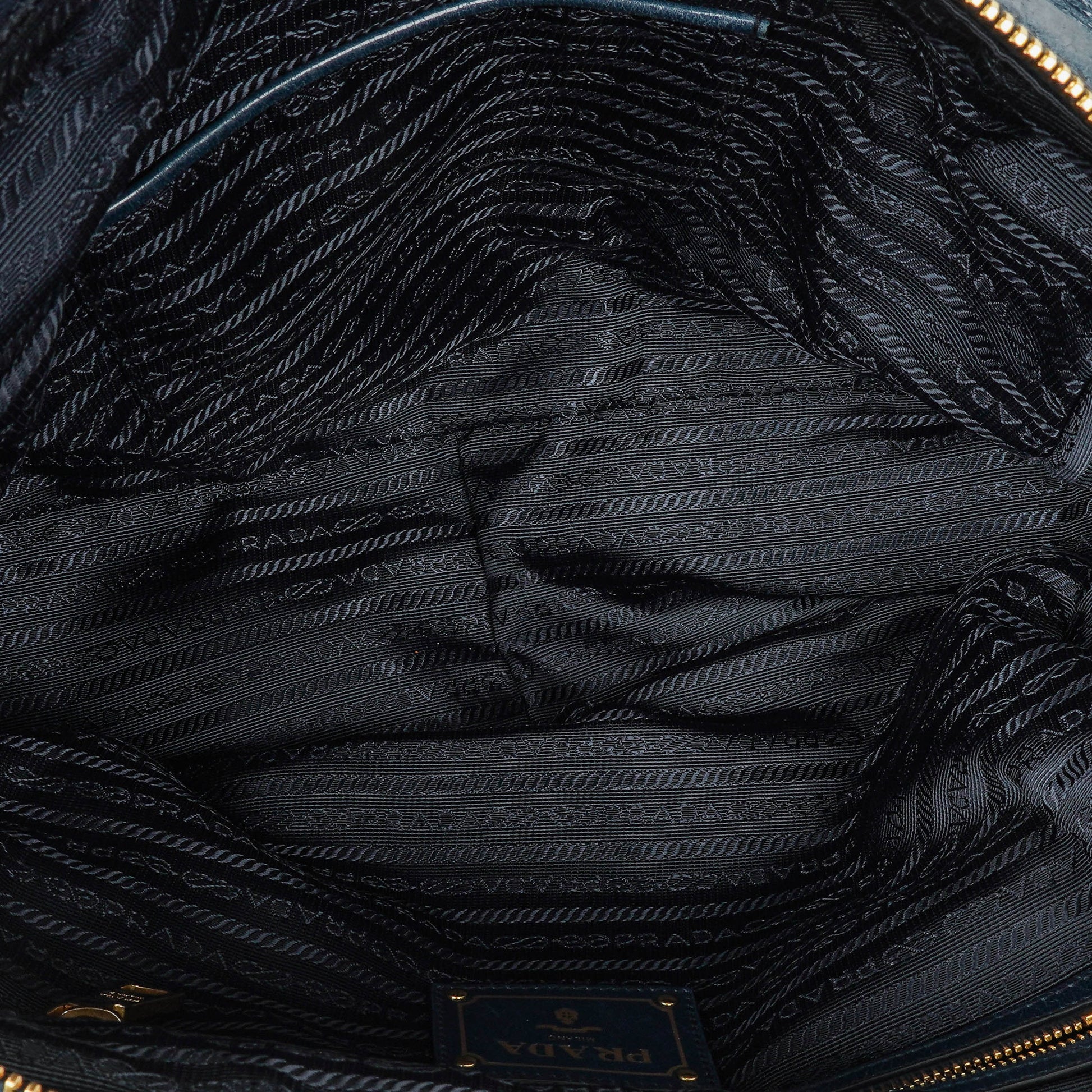 Prada Bauletto Vitello Denim Blue Shine Leder-Tasche