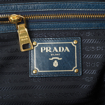 Prada Bauletto Vitello Denim Blue Shine Leder-Tasche