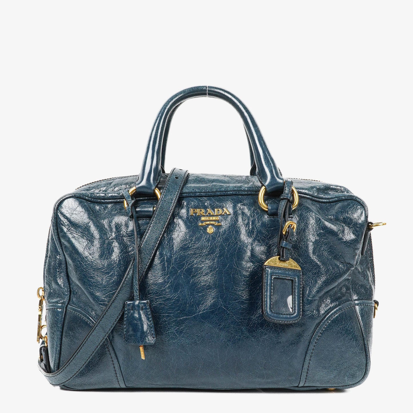 Prada Bauletto Vitello Denim Blue Shine Leder-Tasche