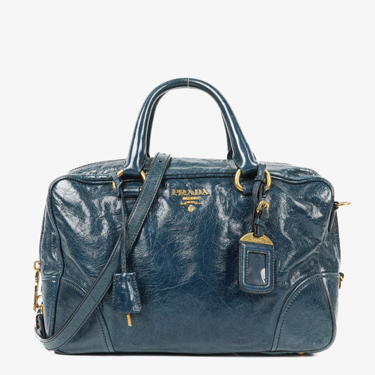 Prada Bauletto Vitello Denim Blue Shine Leder-Tasche