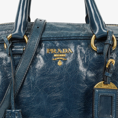 Prada Bauletto Vitello Denim Blue Shine Leder-Tasche