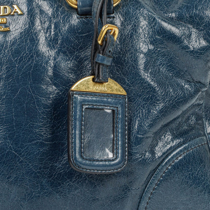 Prada Bauletto Vitello Denim Blue Shine Leder-Tasche