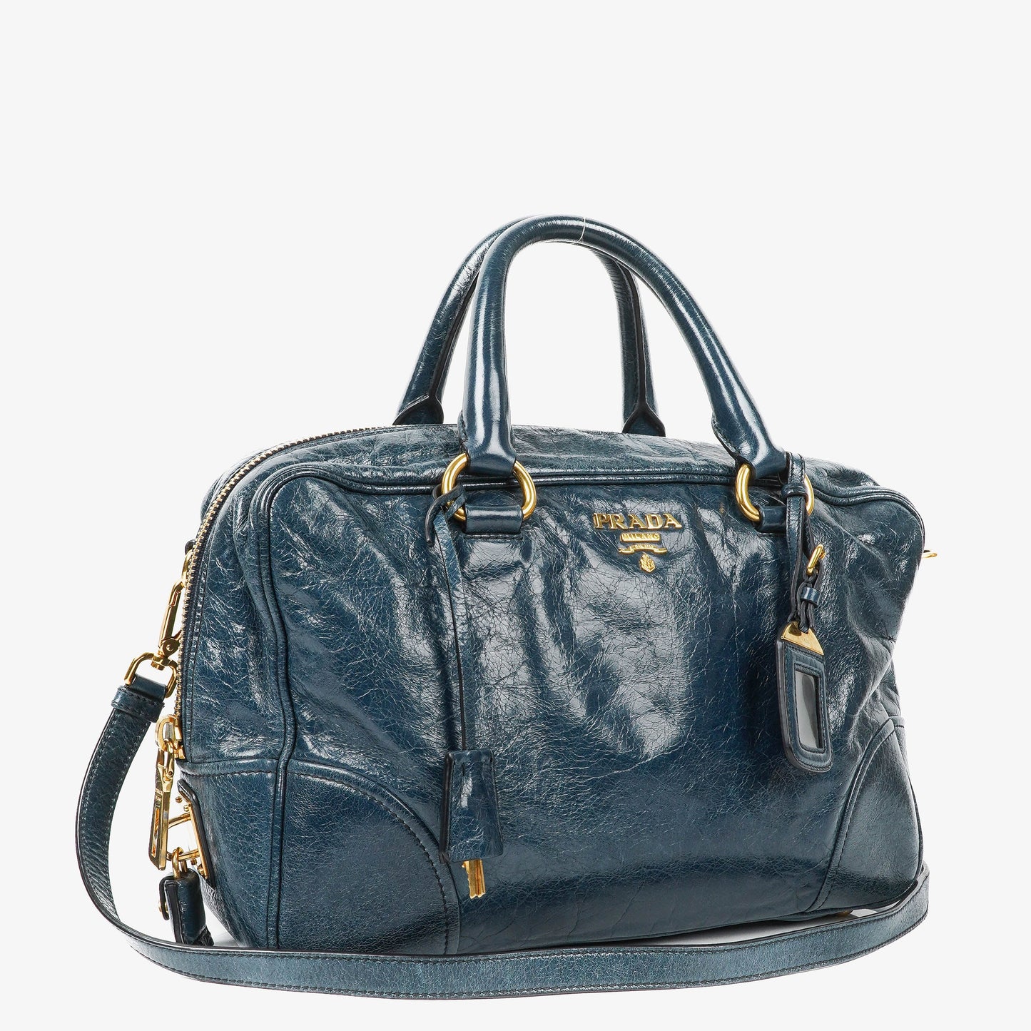Prada Bauletto Vitello Denim Blue Shine Leder-Tasche