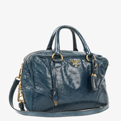 Prada Bauletto Vitello Denim Blue Shine Leder-Tasche