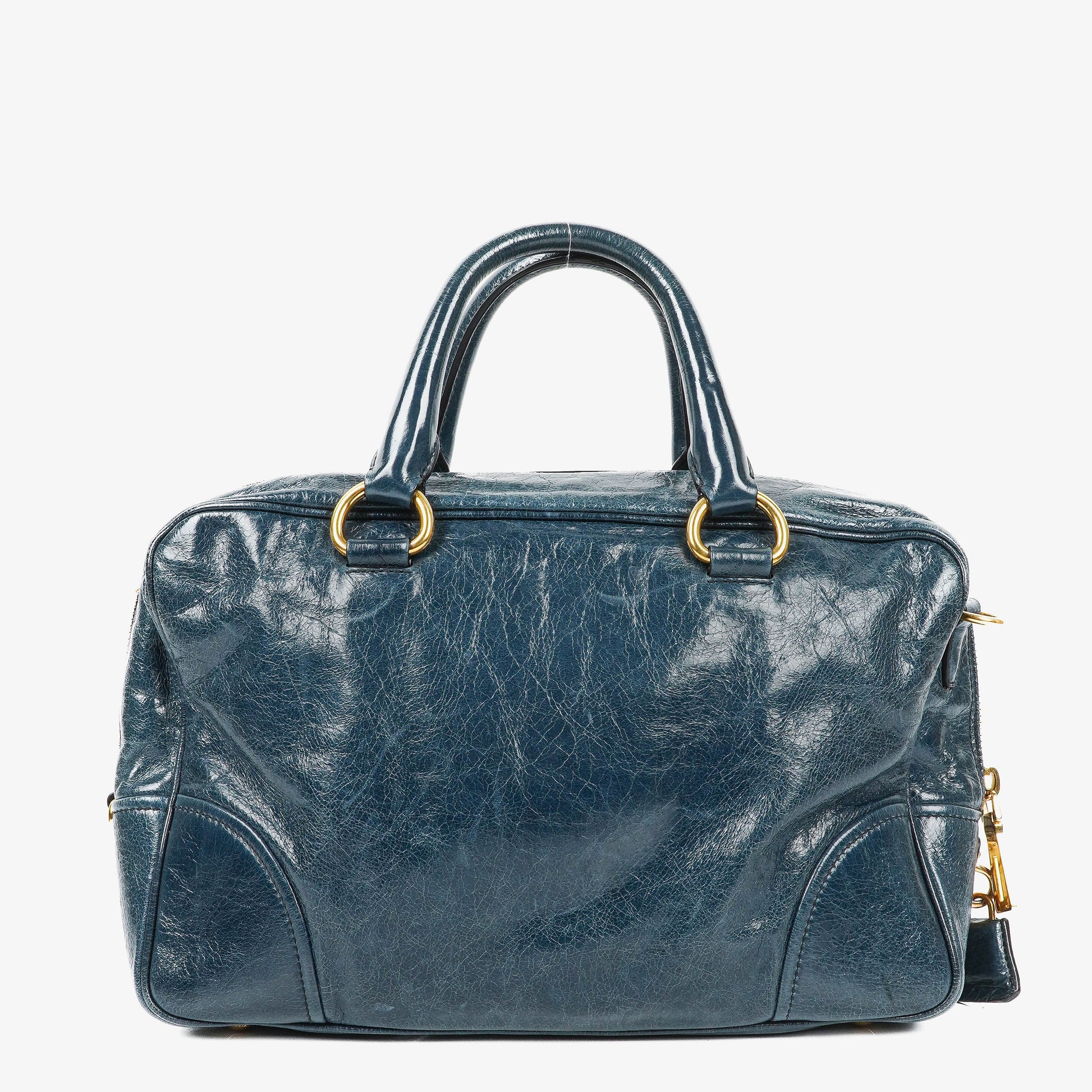 Prada Bauletto Vitello Denim Blue Shine Leder-Tasche
