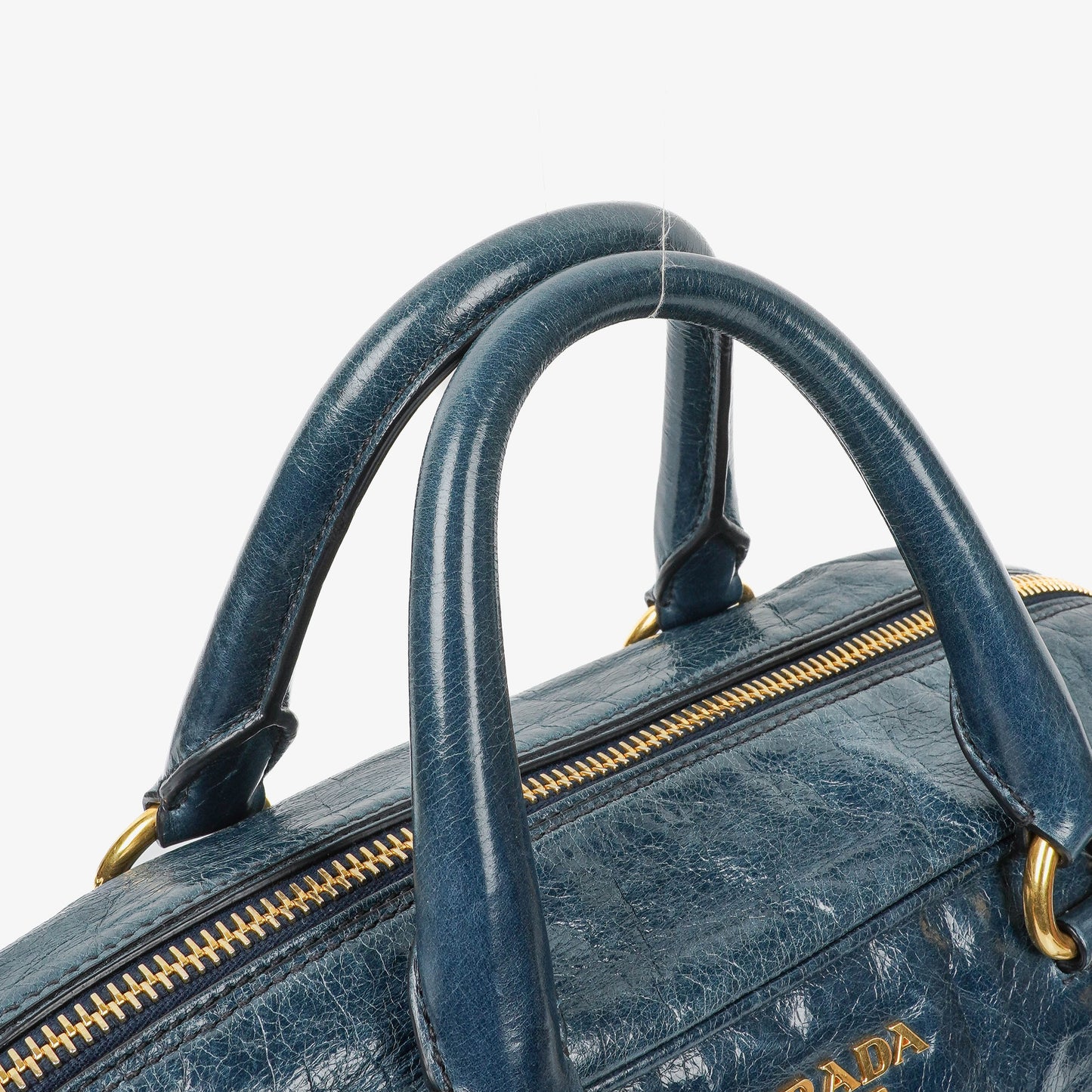Prada Bauletto Vitello Denim Blue Shine Leder-Tasche