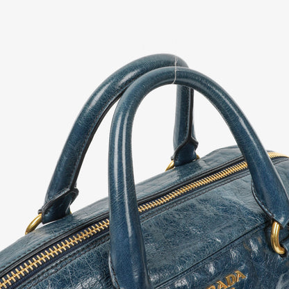 Prada Bauletto Vitello Denim Blue Shine Leder-Tasche