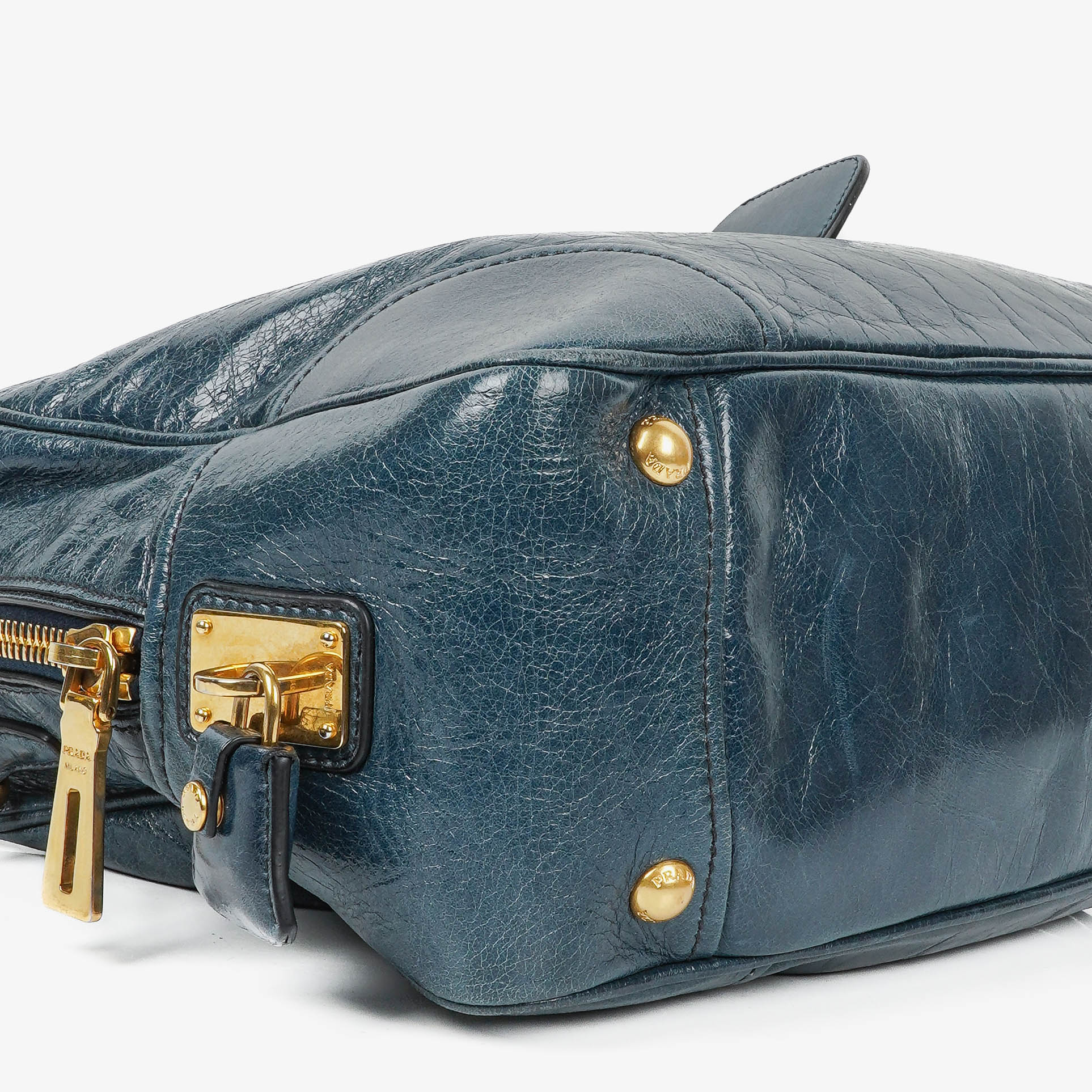 Prada Bauletto Vitello Denim Blue Shine Leder-Tasche