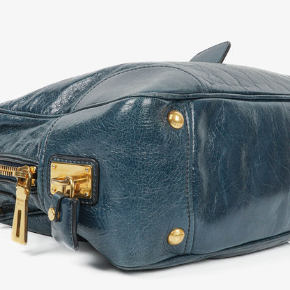 Prada Bauletto Vitello Denim Blue Shine Leder-Tasche