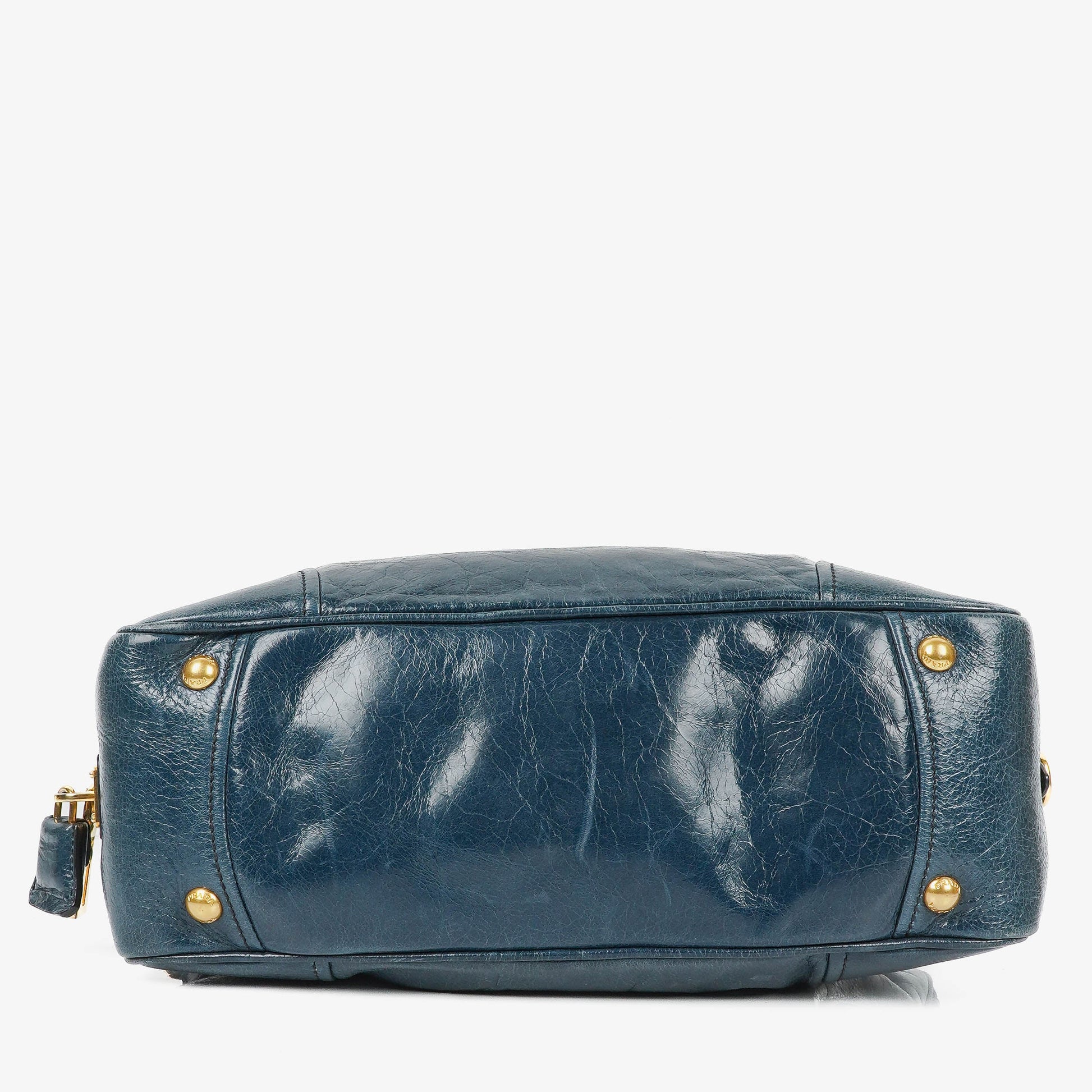 Prada Bauletto Vitello Denim Blue Shine Leder-Tasche