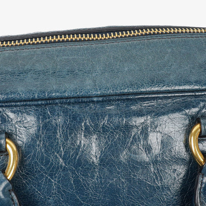 Prada Bauletto Vitello Denim Blue Shine Leder-Tasche