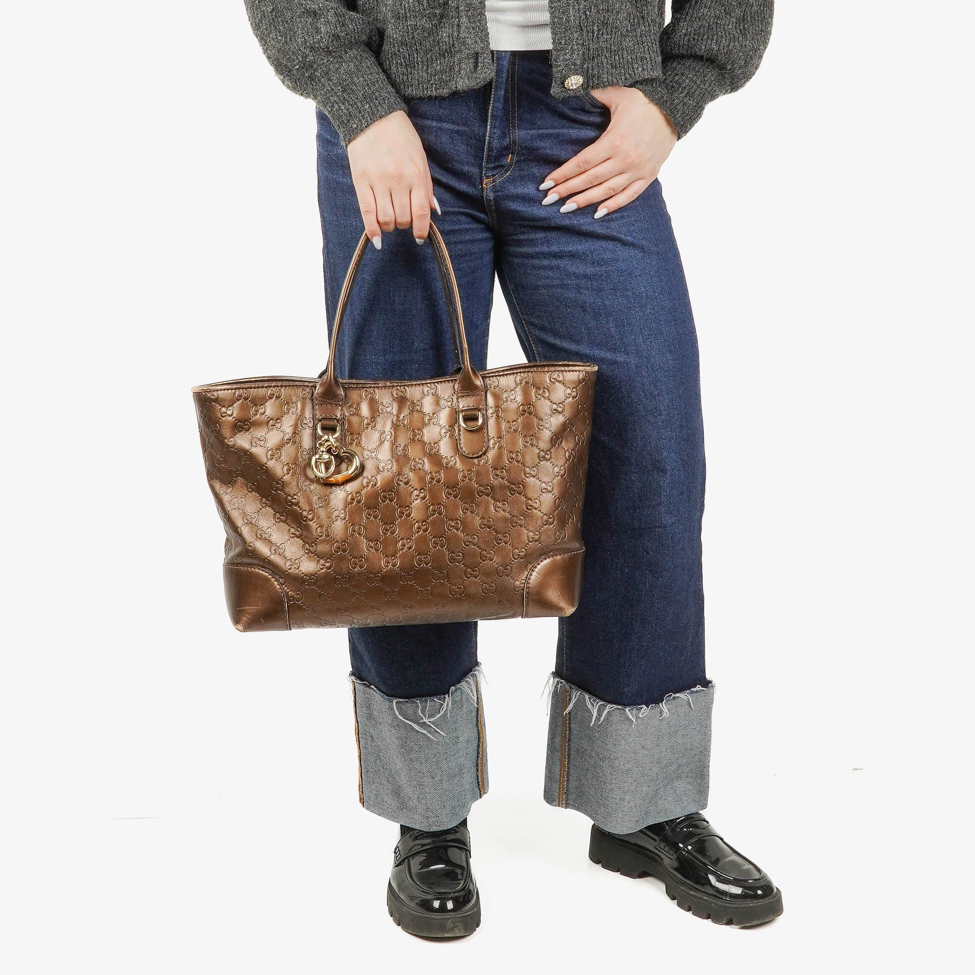 Gucci Guccissima Brown Metallic Leder Heart-Bit Top Handle Tote Bag